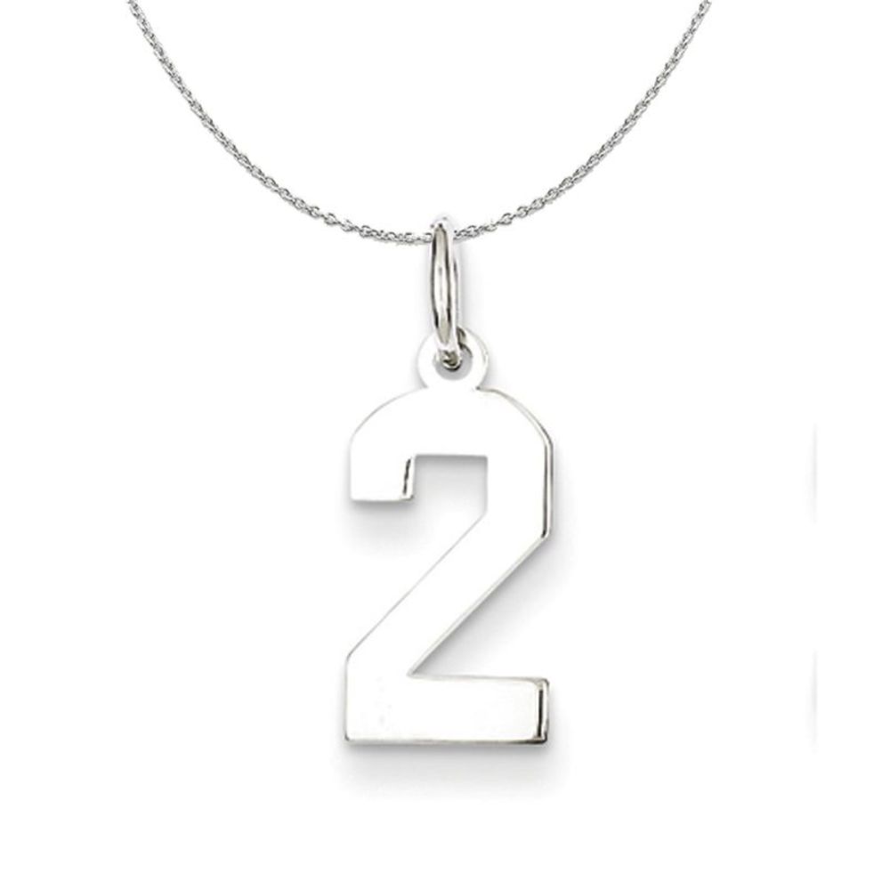Silver, Athletic Collection Medium Polished Number 2 Necklace - 20 In